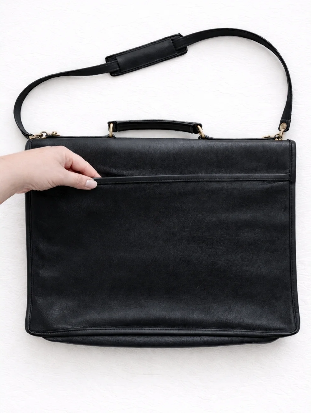 Vintage Jack Georges Black Leather Briefcase Messenger Bag Made in USA Turn Lock